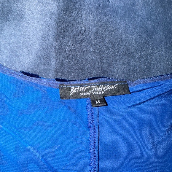Betsey Johnson vintage velvet burnout Silk Blend Cobalt Blue Dress vibrant Y2K M - Picture 6 of 9